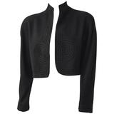Blazer italien en laine noire avec ornements en cordon, années 90