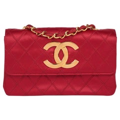 CHANEL Red Quilted Satin Vintage XL Rectangular Mini Flap Bag
