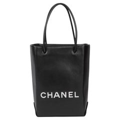 CHANEL Black & White Lambskin Mini Shopping Bag Tote
