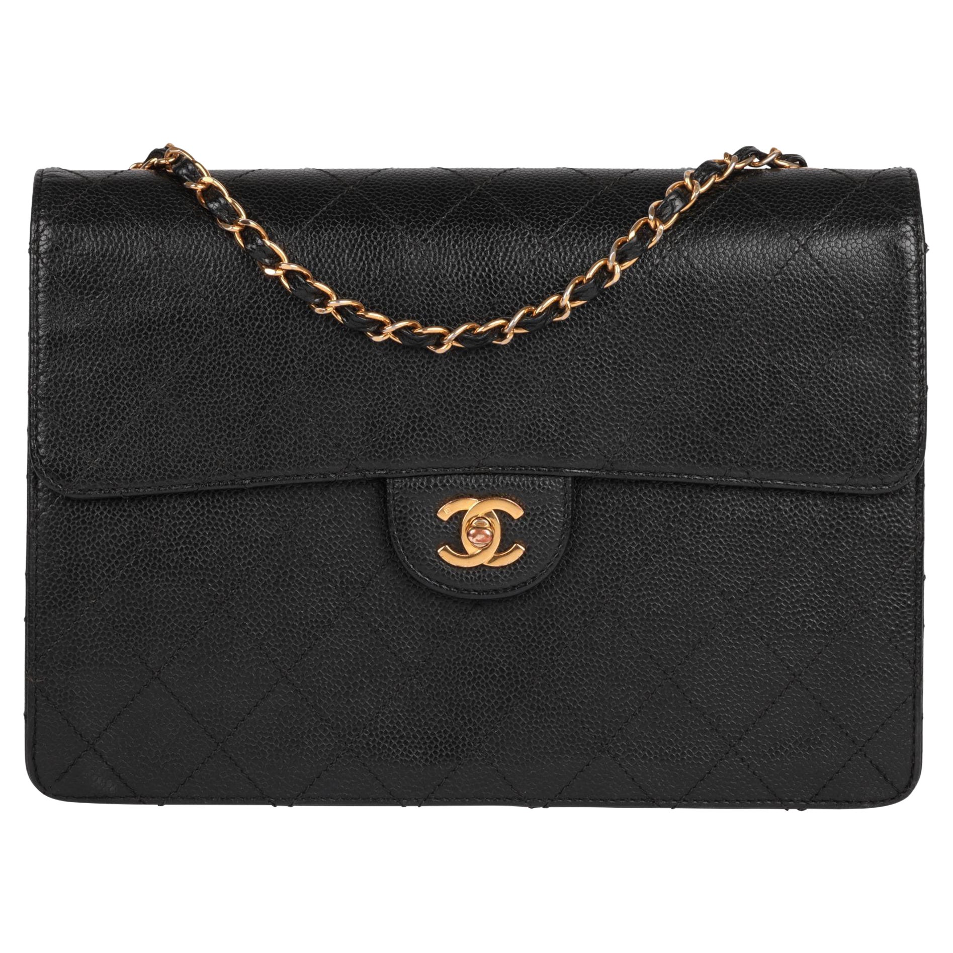CHANEL Black Quilted Caviar Leather Vintage Jumbo Classic Single Flap Bag