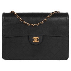CHANEL Black Quilted Caviar Leather Vintage Jumbo Classic Single Flap Bag