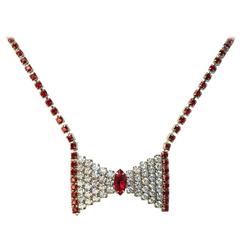 50s Red Rhinestone Bow Necklace