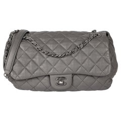 CHANEL Grey Quilted Lambskin Classic Single Flap Bag