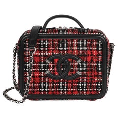 CHANEL Red Tweed & Black Lambskin Leather Small Filigree Vanity Case