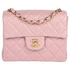 CHANEL Pink Quilted Lambskin Vintage Square Mini Flap Bag