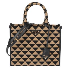 PRADA Black & Beige Embroidered Fabric Small Symbole
