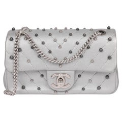 Chanel Silver Chevron Quilted Lambskin Stud Wars Rectangular Mini Flap Bag