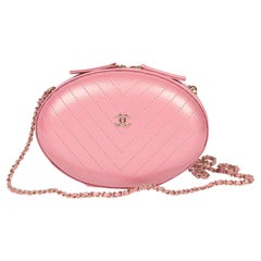 Chanel Pink Chevron Quilted Shiny Calfskin Leather La Pausa Classic Evening Bag