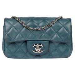 Chanel Teal Quilted Aged Lambskin Mini Rectangular Flap Bag