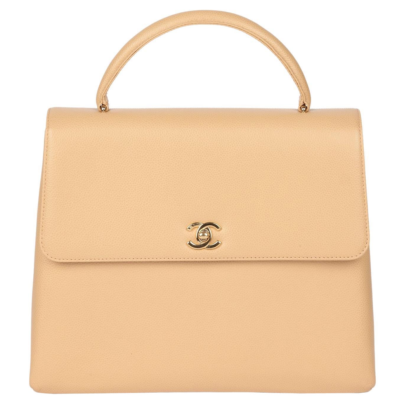 Chanel Beige Caviar Leather Vintage Classic Kelly