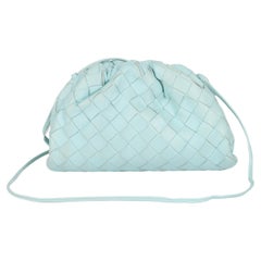 Bottega Veneta Light Blue Intrecciato Woven Calfskin Leather Mini The Pouch