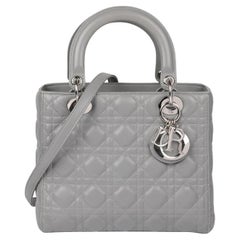 Christian Dior Grey Cannage Quilted Lambskin Medium Lady Dior