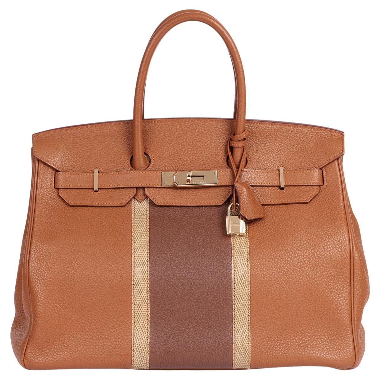 Hermès Gold, Marron D'Inde & Ficelle Lizard Leather Club Birkin 35cm Retourne im Angebot