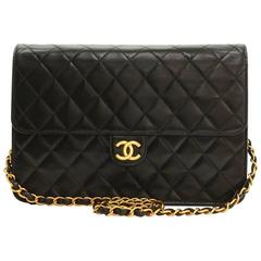 Vintage Chanel 10inch Classic Black Quilted Leather Shoulder Flap Bag