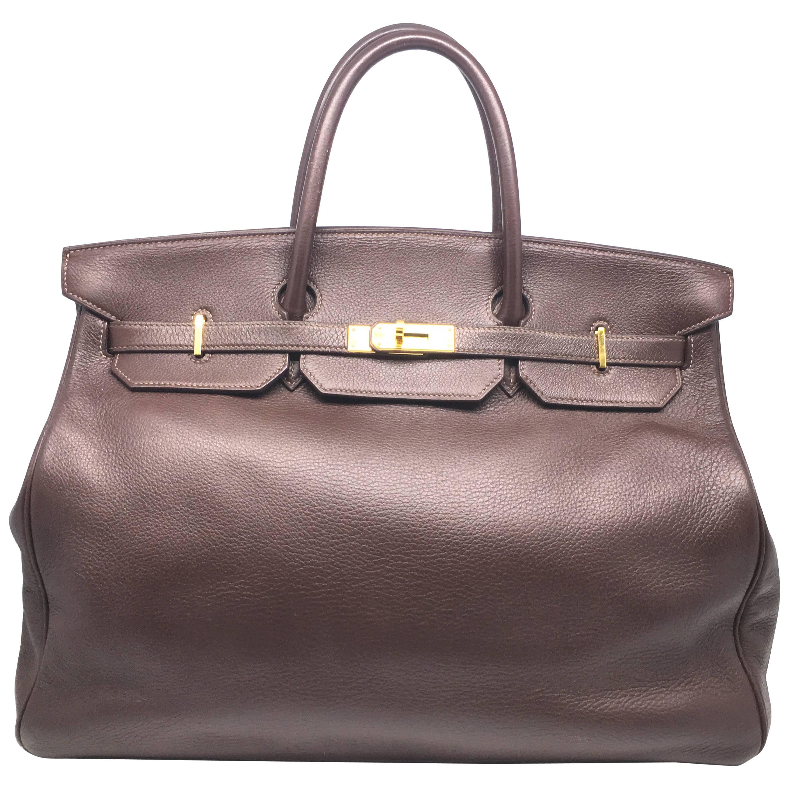 Hermes Birkin 40 Chocolat Taurillon Clemence Leather GHW Top Handle Bag For Sale