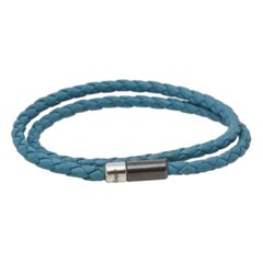 Ermenegildo Zegna Blue Woven Leather Double Wrap Bracelet