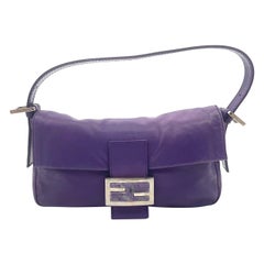 Fendi Baguette Vintage Purple Lambskin Leather Shoulder Bag Silver Hardware