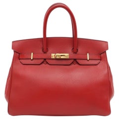 Hermes Birkin 35 Red Togo calfskin leather gold hardware 1995