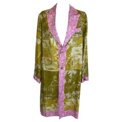 Pierre Louis Mascia silk overcoat in green and pink.