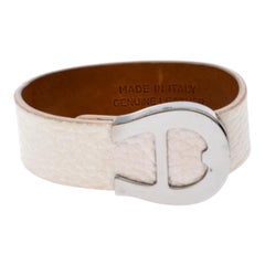 Aigner Silver Tone White Leather Cybill Wide Bracelet