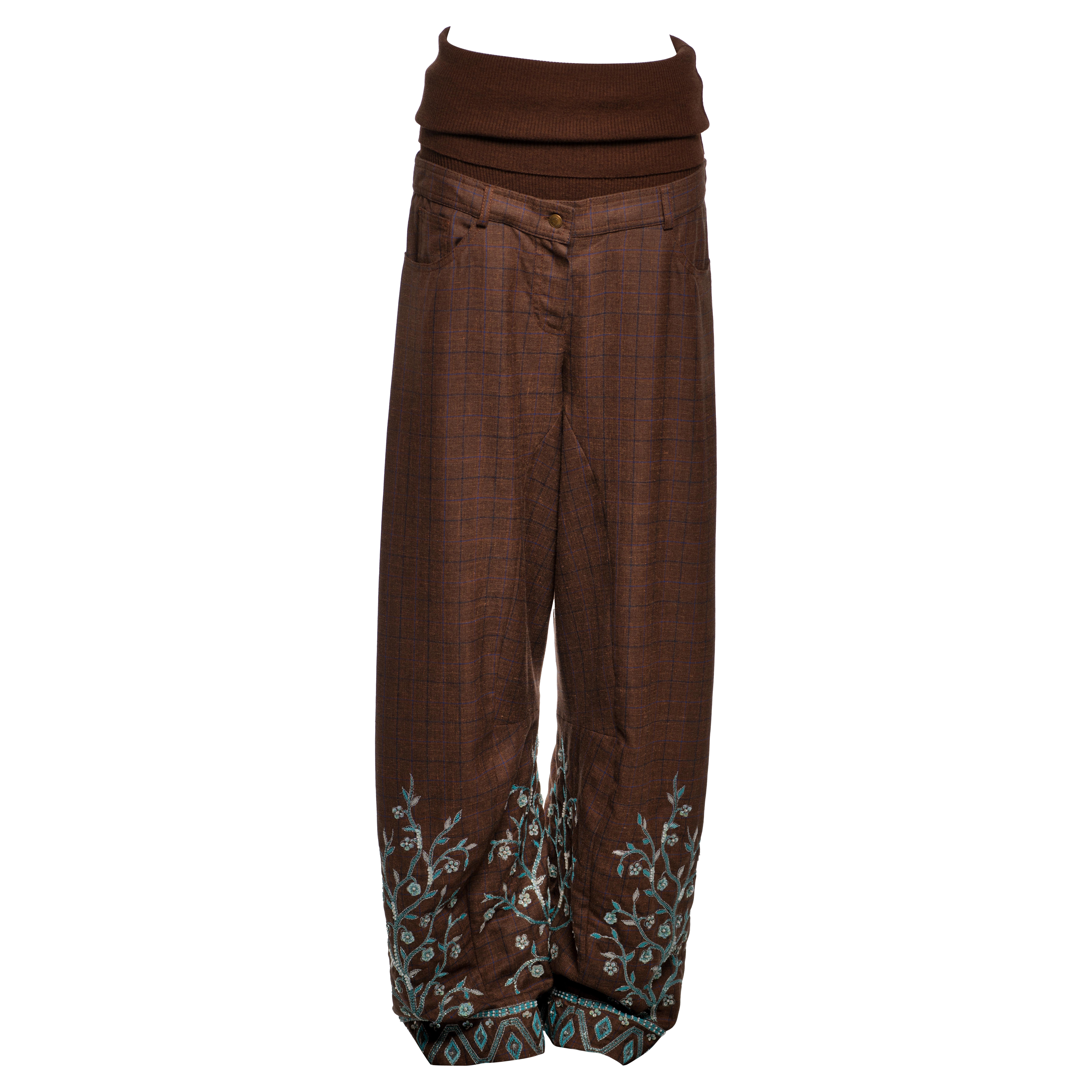 Christian Dior by John Galliano Embroidered Checked Wool Trousers, FW 2002 en venta