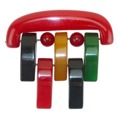Bakelite Philadelphia Style Articulated Multi-Color Brooch, C.1940