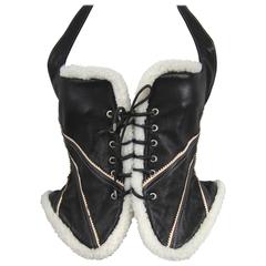 Vintage Byron Lars 1990s Halter Vest Shearling and Lambskin Bustier 2