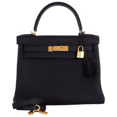 HERMES Kelly Bag 28cm Black Togo with Gold hardware Stunning combo