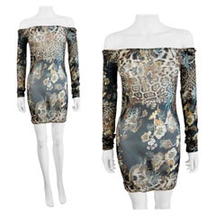 Vintage S/S 2003 Roberto Cavalli Mesh Chinoiserie Leopard Dragon Mini Dress