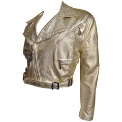 Gianni Versace Vintage Gold Leather Motorcycle Jacket 4