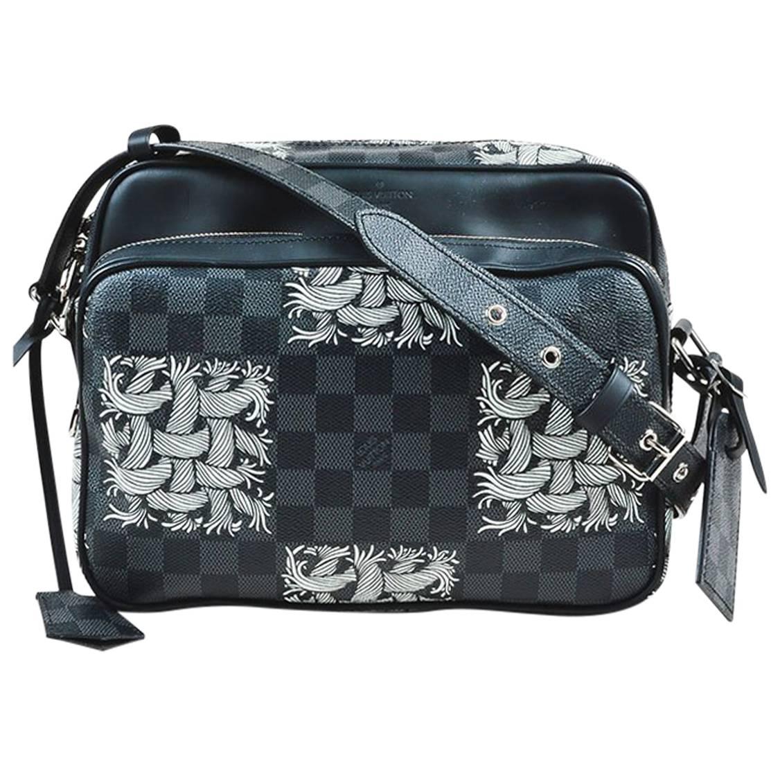 MENS Louis Vuitton Black Coated Canvas Damier Graphite Rope Pattern "Nil PM" Bag For Sale