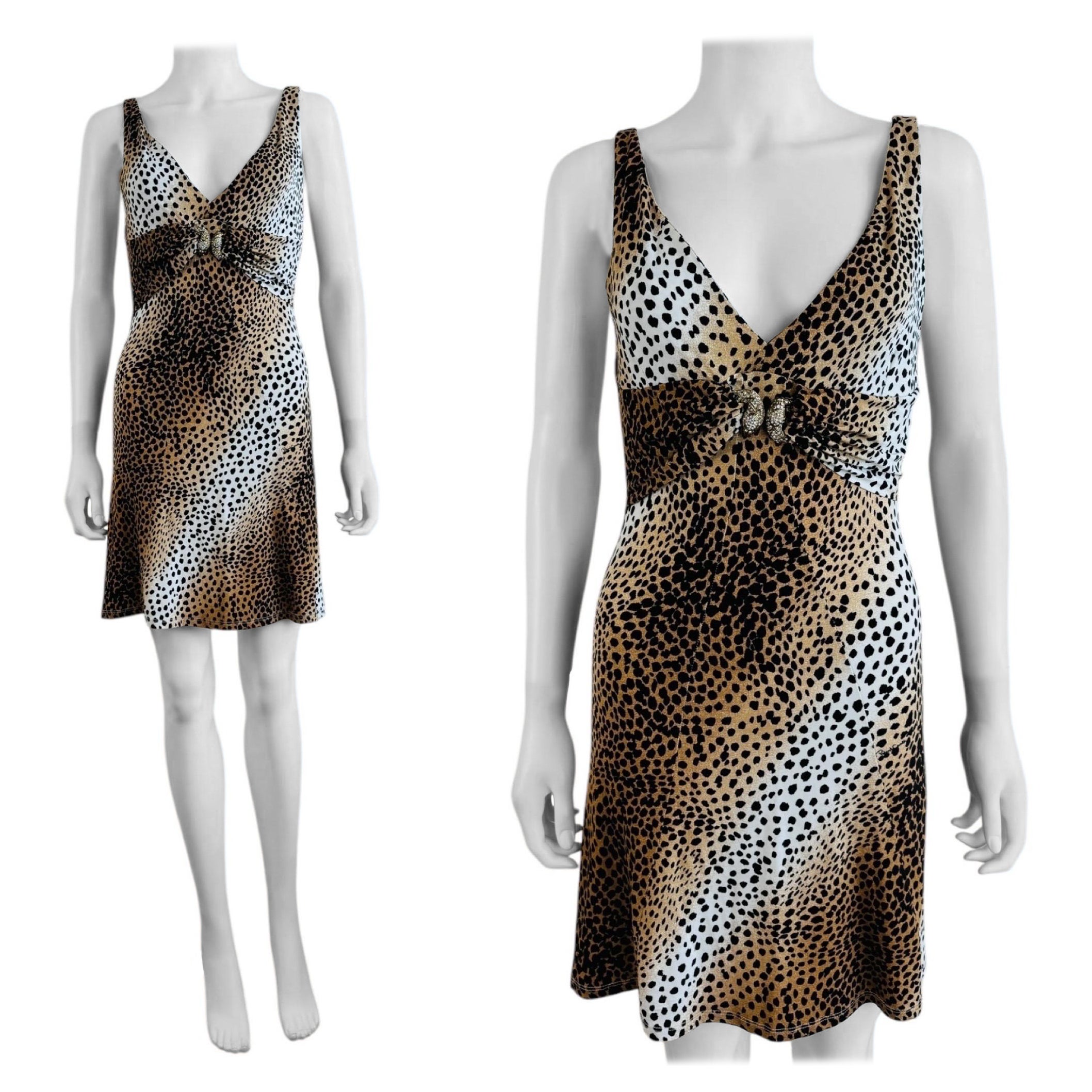 Roberto Cavalli Vintage 2005 Cheetah Animal Print Mini Gold Snake Dress