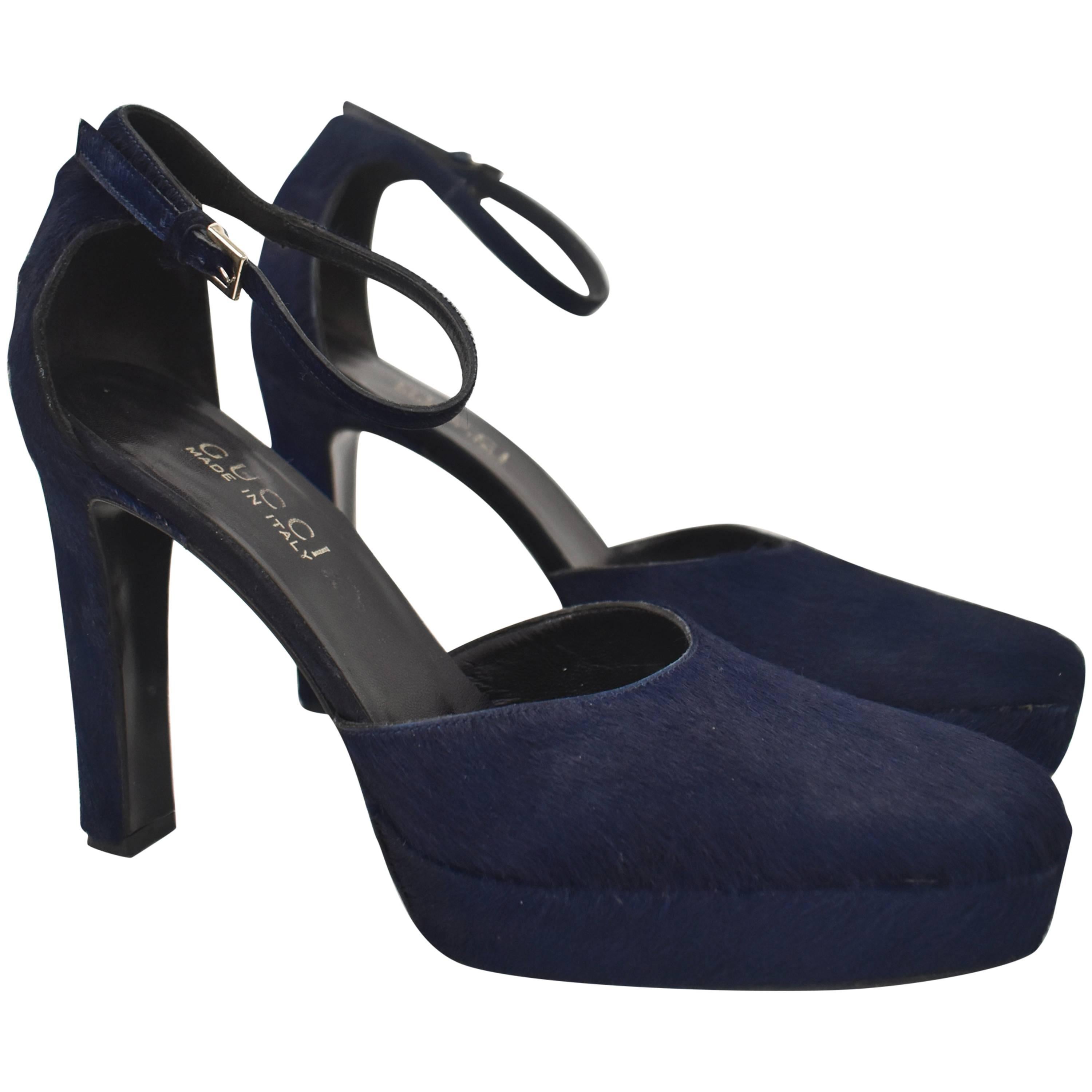 Gucci Tom Ford Blue Pony Skin Heel Court Shoes 90s