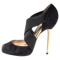 Christian Louboutin Black Suede And Elastic Cross Strap Peep Toe Sandals Size 38