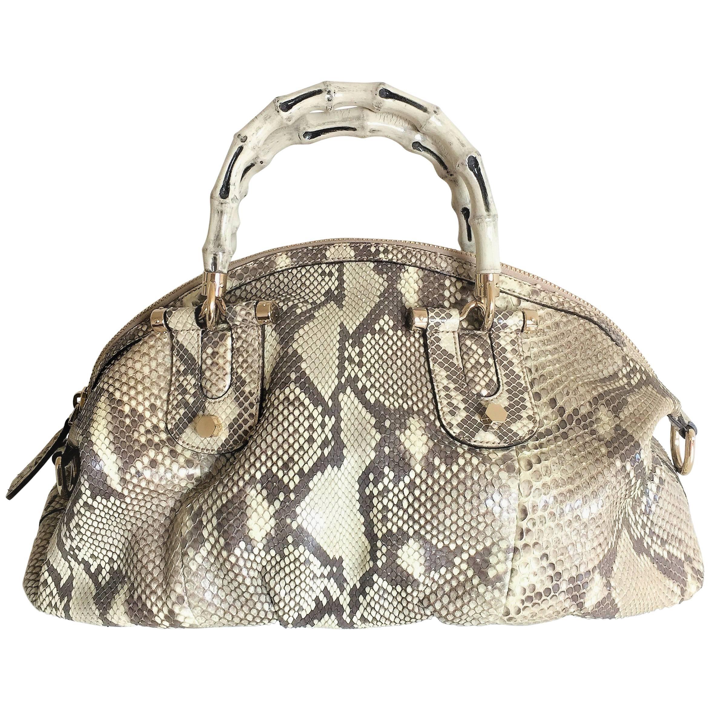 Gucci Bamboo Python Hand Bag / Crossbody Bag For Sale