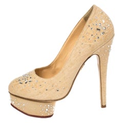Charlotte Olympia Canvas Crystal Embellished Dolly Platform Pumps Size 36.5
