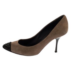 Giuseppe Zanotti Grey Suede Muffa Crystal Embellished Cap Toe Pumps Size 38.5