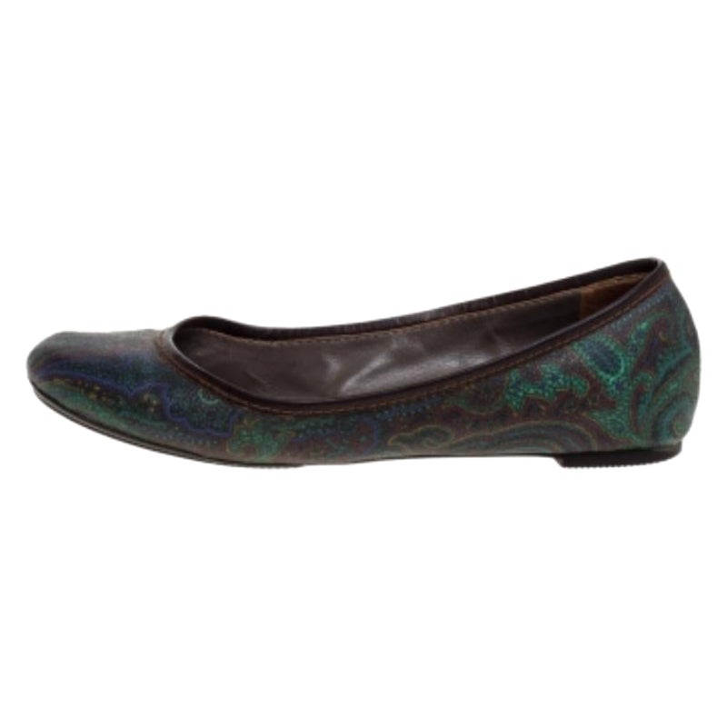 Etro Paisley Printed Coated Canvas And Leather Trim Ballet Flats Size 38 For Sale
