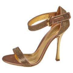 Sergio Rossi Satin And Crystal Embellished Studded Ankle Strap Sandals Size 37