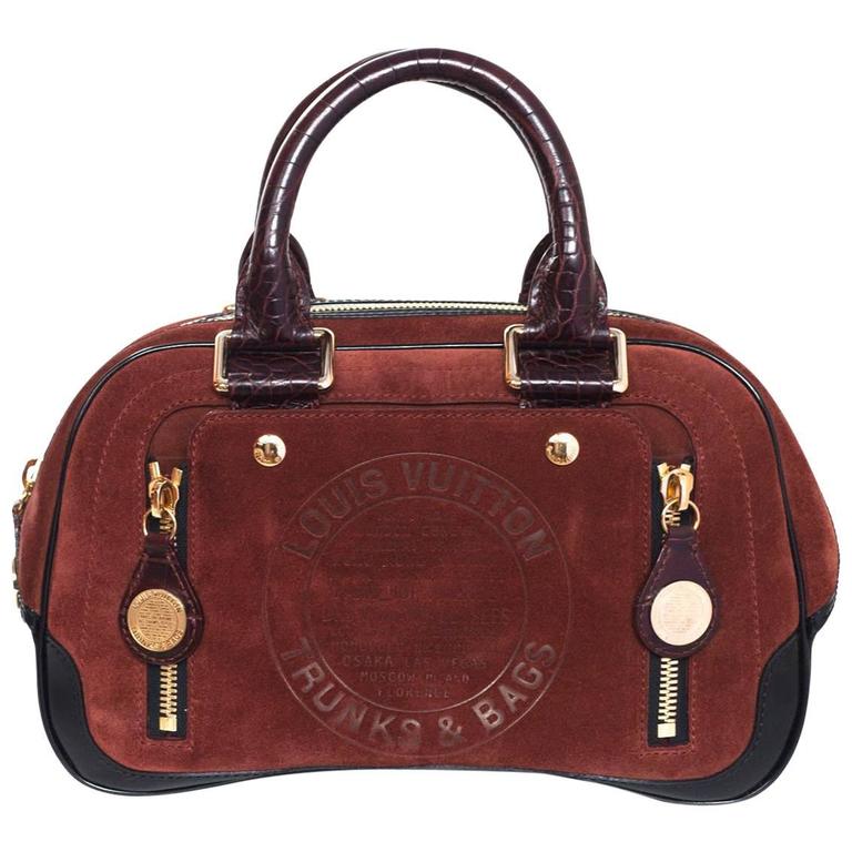 Louis Vuitton Limited Edition Rust Suede Havane Stamped Trunk PM Bowler Bag For Sale at 1stdibs