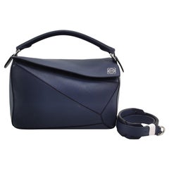Loewe Puzzle Medium Navy Calfskin Leather Crossbody Bag