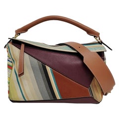 Loewe Puzzle Medium Multicolor Striped Canvas Leather Crossbody Bag