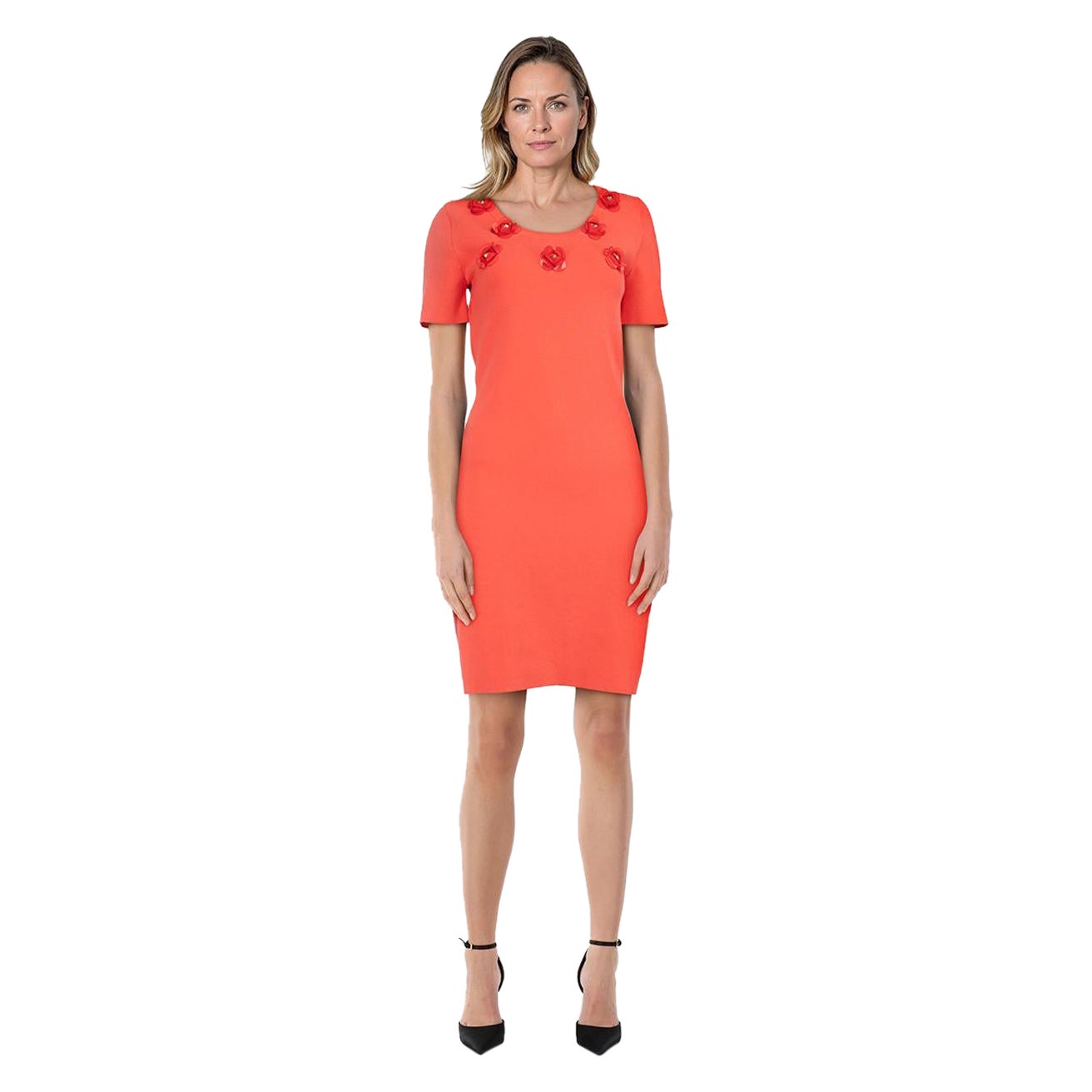 Moschino Coral Knit Floral Embellished Dress Size M For Sale