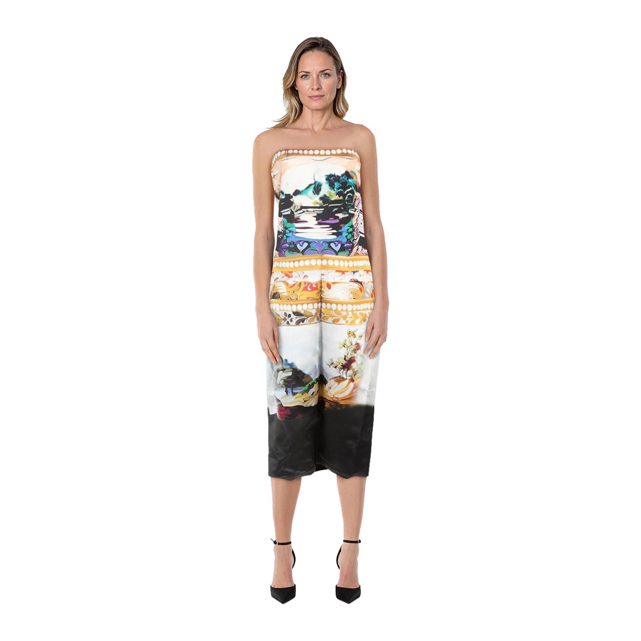 Mary Katrantzou Abstract Print Silk Strapless Dress Size M For Sale