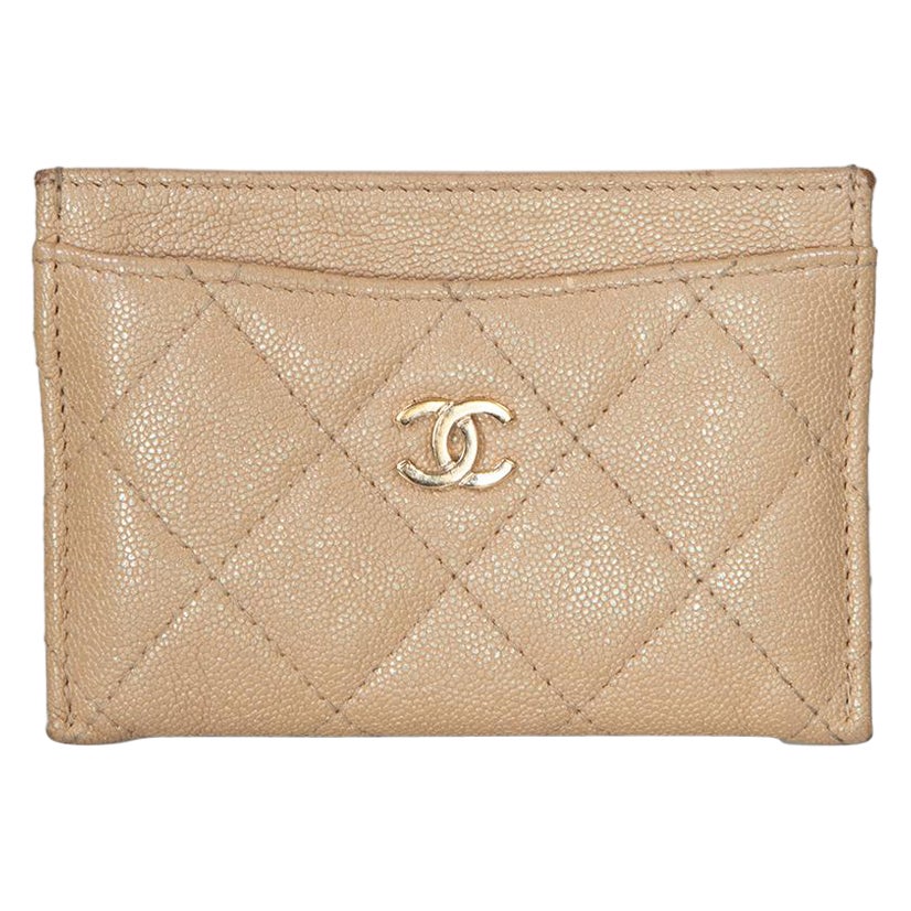 Chanel Beige Leather CC Card Holder For Sale