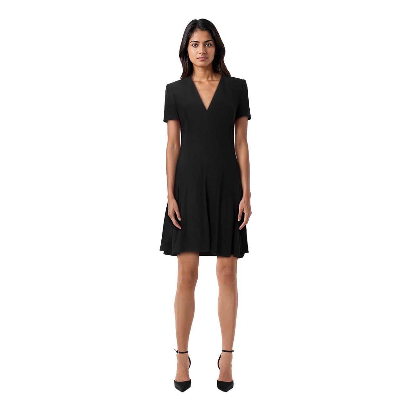 Alexander McQueen Black Flared Short Sleeve Dress Size M For Sale