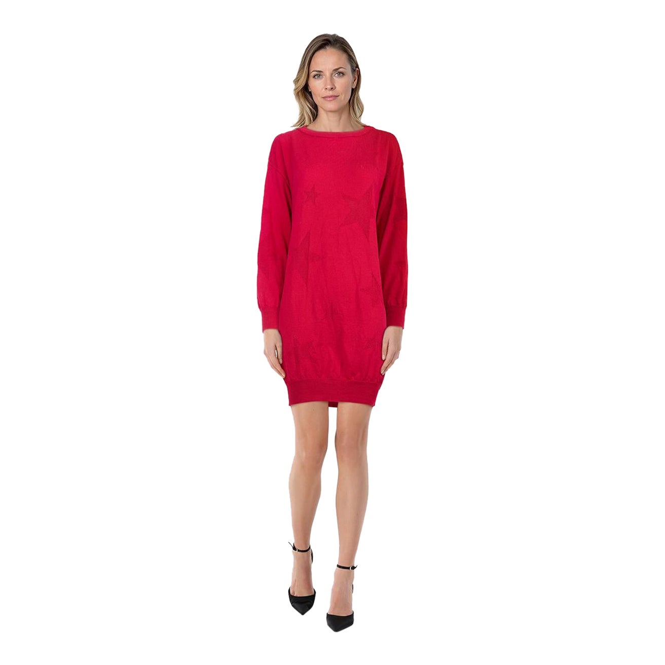 Moschino Red Wool Star Jumper Dress Size M For Sale