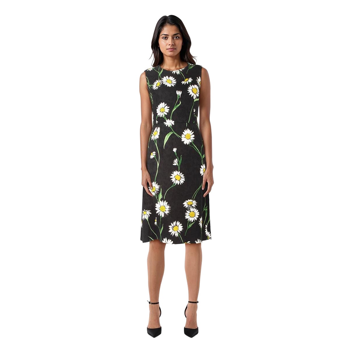 Dolce & Gabbana - Vestito midi nero con stampa margherita - taglia M in vendita