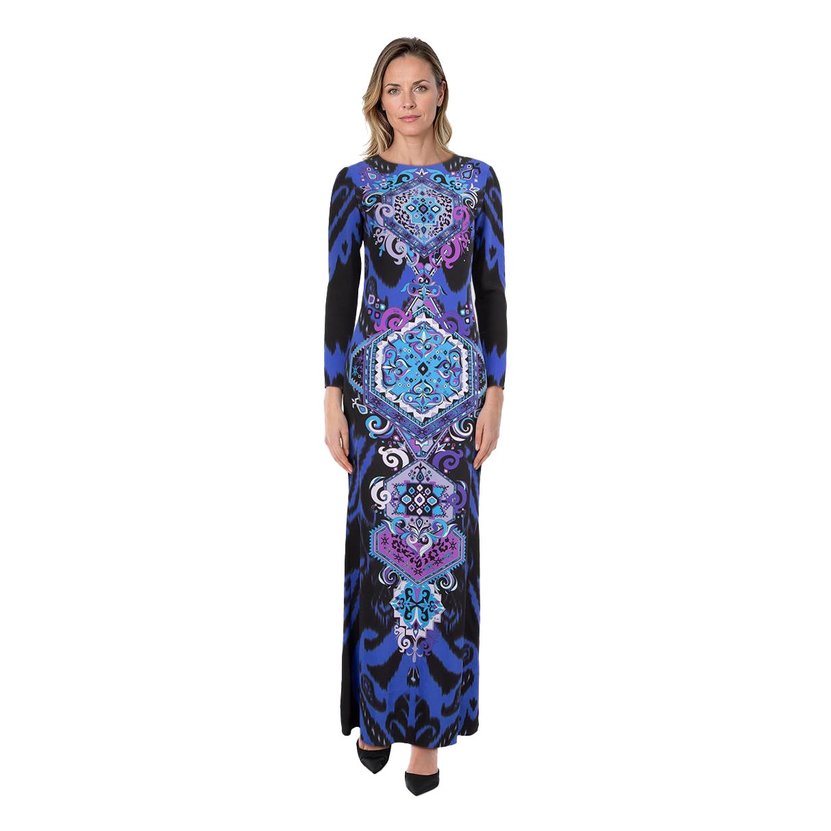 Emilio Pucci Abstract Patterned Silk Maxi Dress Size S For Sale