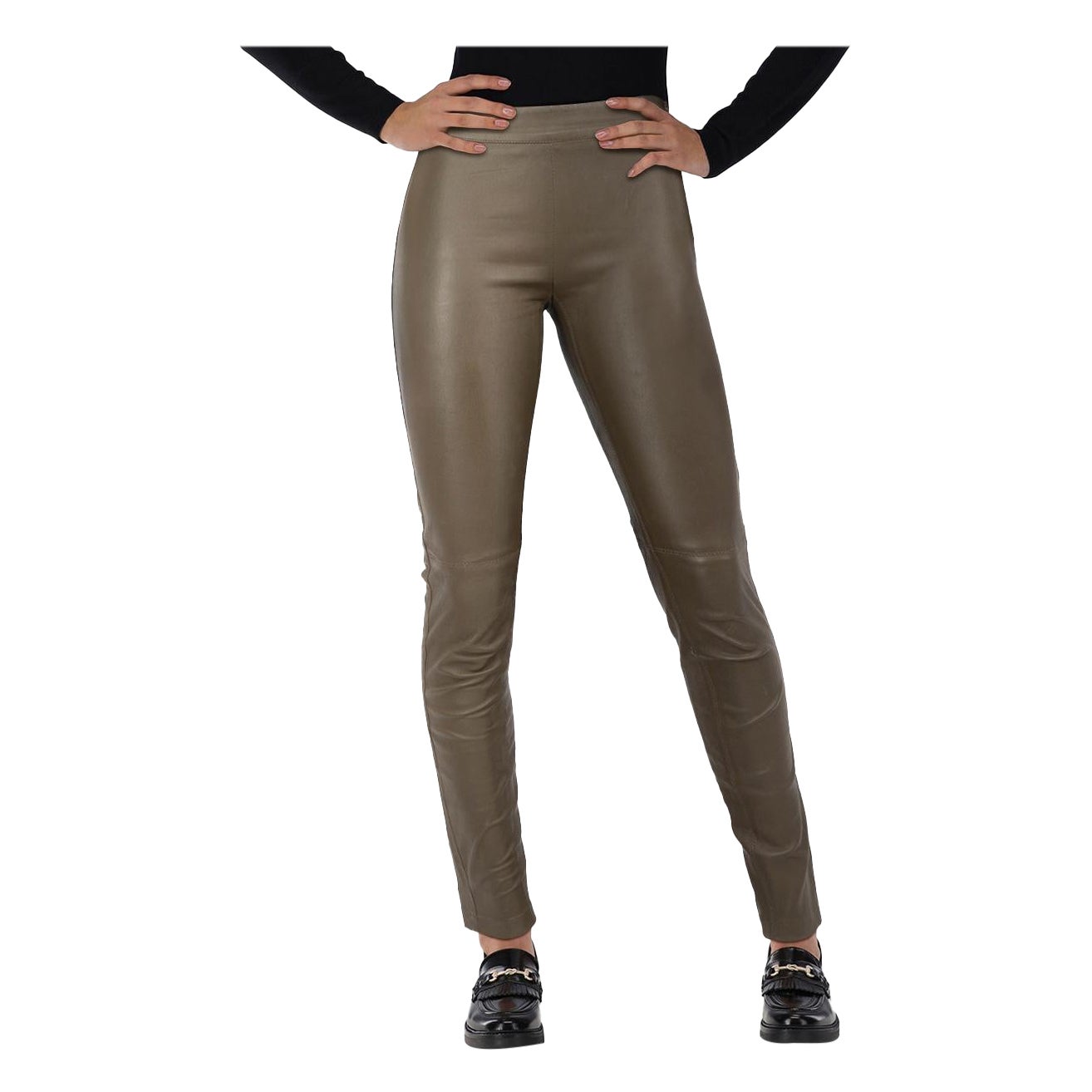 Emilio Pucci Khaki Leather Skinny Trousers Size XS For Sale